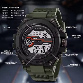Men's Electronic Watch Manufacturer - Custom Logo Steel Metal Sports Digital Big Dial Electronic Display Waterproof