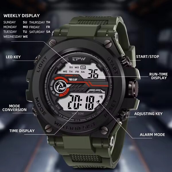 Men's Electronic Watch Manufacturer - Custom Logo Steel Metal Sports Digital Big Dial Electronic Display Waterproof