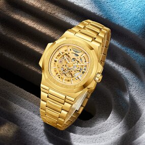 Men's Mechanical Watch Manufacturer - LONGLUX Automatic Luxury Waterproof Skeleton Business Wholesale Stainless Steel