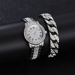 Unisex Crystal Watch Set Manufacturer - Luxury Full Crystal Diamond Bracelet Set Rose Gold Steel Belt Wrist Watch