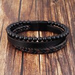 Men's Leather Bracelet Manufacturer - New Volcanic Stone Stainless Steel Buckle Multi-Layer Woven Jewelry 2021