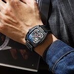 Men's Mechanical Watch Manufacturer - CHENXI 2024 New Trendy Tonneau Shape Leather Band Waterproof Luminous Automatic