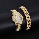 Unisex Crystal Watch Set Manufacturer - Luxury Full Crystal Diamond Bracelet Set Rose Gold Steel Belt Wrist Watch