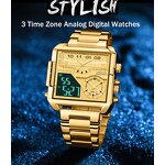 Men's Sport Wristwatch Manufacturer - BOAMIGO 2026 New Big Dial Square Golden LED Dual Display 3 Time Zone Waterproof Digital
