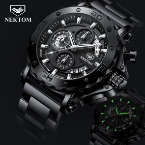 Men's Quartz Watch Manufacturer - NEKTOM Waterproof Steel Strap Fashion Luminous Calendar Sports