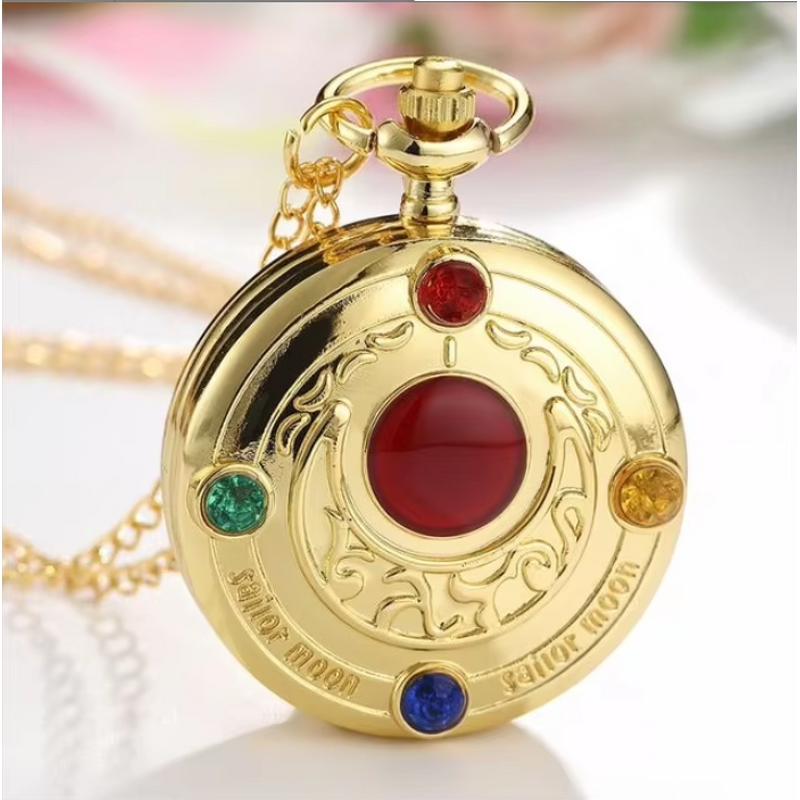 Women's Pendant Watch Manufacturer - Japan Anime Golden Necklace Star Gemstone Pink Chain Magic Clock Girls Gift