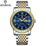 Men's Quartz Wristwatch Manufacturer - BINBOND B2202 Diamonds Stainless Steel Luminous Waterproof Day Week
