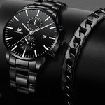 Men's Business Watch Manufacturer - Hot Sale Stainless Steel Black Calendar Date Wristwatch