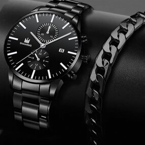 Men's Business Watch Manufacturer - Hot Sale Stainless Steel Black Calendar Date Wristwatch