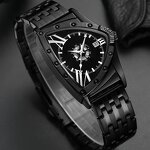 Men's Quartz Watch Manufacturer - BESTWIN 938 Triangle Black Stainless Steel Waterproof with Calendar