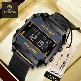 Men's Electronic Watch Manufacturer - BINBOND Business Sports Multifunctional Waterproof Silicone Strap Male Student Fashion