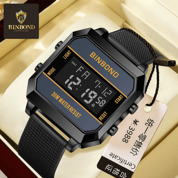 Men's Electronic Watch Manufacturer - BINBOND Business Sports Multifunctional Waterproof Silicone Strap Male Student Fashion