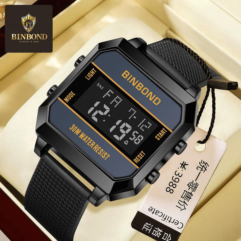 Men's Electronic Watch Manufacturer - BINBOND Business Sports Multifunctional Waterproof Silicone Strap Male Student Fashion
