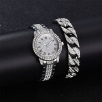 Unisex Crystal Watch Set Manufacturer - Luxury Full Crystal Diamond Bracelet Set Rose Gold Steel Belt Wrist Watch