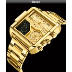 Men's Sport Wristwatch Manufacturer - BOAMIGO 2026 New Big Dial Square Golden LED Dual Display 3 Time Zone Waterproof Digital