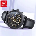 Men's Quartz Watch Manufacturer - OLEVS 3660 Waterproof Luminous Moon Phase Date Calendar Japan Quartz Leather Strap
