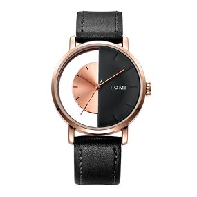 Men's Casual Watch Manufacturer - TOMI Top Brand Luxury Leather Trendy Quartz Transparent Dial Fashion Wristwatch