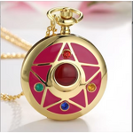 Women's Pendant Watch Manufacturer - Japan Anime Golden Necklace Star Gemstone Pink Chain Magic Clock Girls Gift