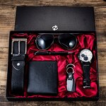 Men's Gift Set Manufacturer - Wholesale Fashion Luxury Business Box Belt Wallet Glasses 5pcs Set Leather Wristwatch Quartz