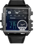 Men's Casual Watch Manufacturer - BOAMIGO Big Dial Quartz Fashion Black Genuine Leather Band Wrist Watch F920A