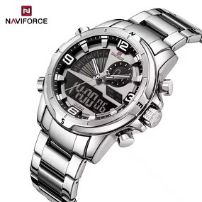 Men's Dual Display Watch Manufacturer - NAVIFORCE 9257 Waterproof Multifunction Dial Steel Strap Sporty Casual