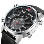 Men's LED Watch Manufacturer - Top Brand with Leather Strap Alarm Chronograph Dual Display Waterproof Electronic
