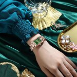 Women's Luxury Watch Manufacturer - POEDAGAR Fashion Diamond Green Square Quartz Stainless Steel Waterproof Ladies Gift