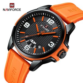 Men's Sport Watch Manufacturer - NAVIFORCE 9215 Orange Quartz Silicone Waterproof Calendar Week Display