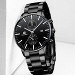 Men's Business Watch Manufacturer - Hot Sale Stainless Steel Black Calendar Date Wristwatch