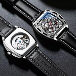 Men's Mechanical Watch Manufacturer - CHENXI 2024 New Trendy Tonneau Shape Leather Band Waterproof Luminous Automatic