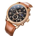Men's Quartz Watch Manufacturer - OLEVS 3660 Waterproof Luminous Moon Phase Date Calendar Japan Quartz Leather Strap