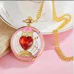 Women's Pendant Watch Manufacturer - Japan Anime Golden Necklace Star Gemstone Pink Chain Magic Clock Girls Gift
