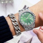 Women's Watch Set Manufacturer - Luxury Diamond Golden 2pcs Quartz Bracelet Gift Sets Fashion Roman Calendar