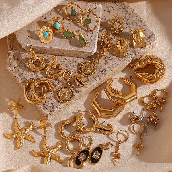 Geometric Hoop Earrings for Women Manufacturer - 18K Gold Plated Stainless Steel Hollow Heart Shaped with Zircon Gifts