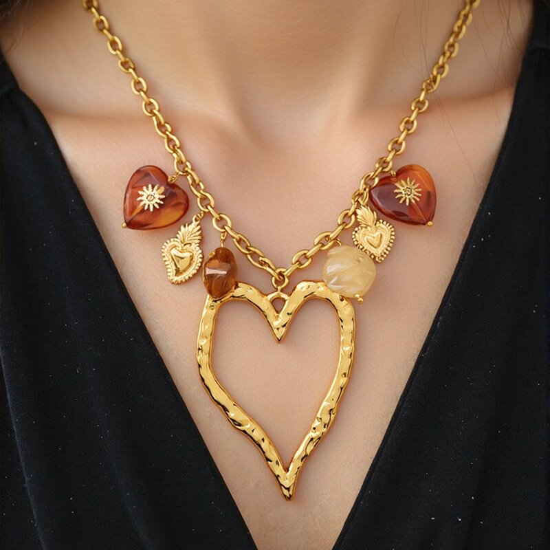 Stainless Steel Pendant Necklace for Women Manufacturer - Hollow Large Heart Drop 18K Gold Plated Fashion Jewelry