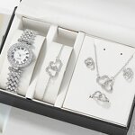 Women's Jewelry Set Manufacturer - 6pcs Quartz Watch Necklace Ring Earrings Rhinestone Set Without Box