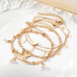 Lucky Leg Chain Set for Women Manufacturer - 5Pcs Butterfly Pearl Anklets Beach Gold Plated Simple Versatile