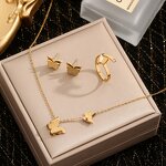 Stainless Steel Jewelry Sets for Women Manufacturer - 18K Gold Plated Frosted Butterfly Pendant Necklace Earrings Ring