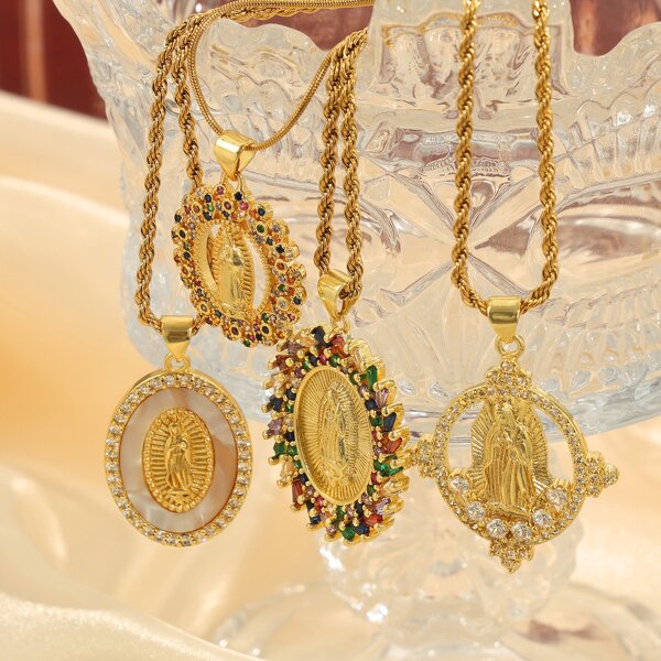 Stainless Steel Choker for Women Manufacturer - French Style St. Benedict Virgin Mary Pendant 18K Gold Plated Pearl