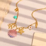 Paperclip Chain Necklace Manufacturer - Stainless Steel Golden with Scallop Pendant Fashion Temperament Ocean Series