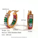 Gold Plated Hoop Earrings Set Manufacturer - Stainless Steel Zircon Inlaid Thick for Women Ins Style Rainbow