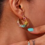 Gold Plated Hoop Earrings Set Manufacturer - Stainless Steel Zircon Inlaid Thick for Women Ins Style Rainbow