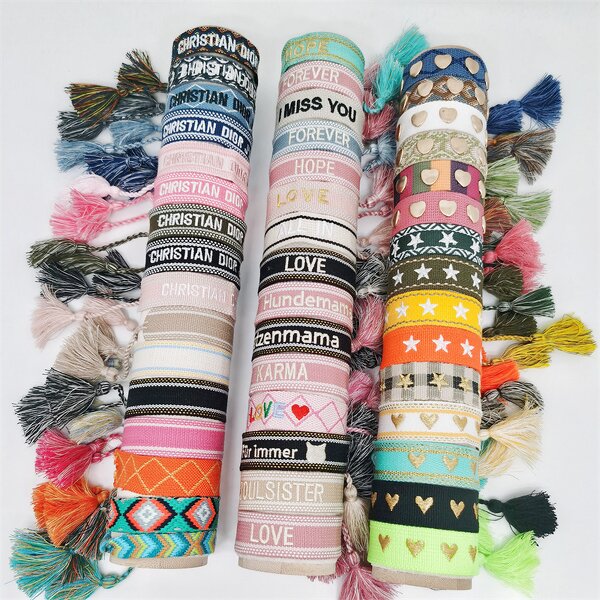 Bohemian Bracelets Manufacturer - Customized Logo & Text with Ribbon Embroidery Tassel Pearl Religious Style Gifts