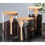 Square Glass Storage Jar Manufacturer - Wholesale Transparent Sealed Food Grade with Bamboo Lid Spoon