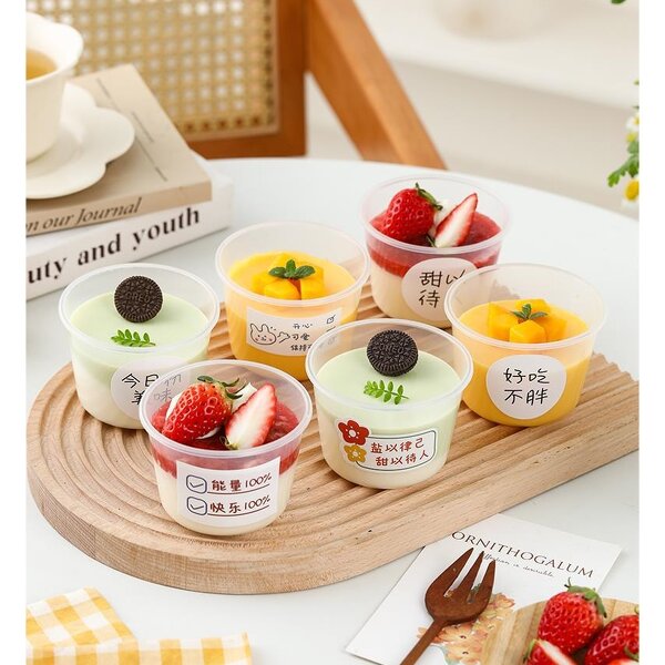 Disposable Plastic Round Cup Manufacturer - 280ml 220ml Food Grade Square Yogurt Jelly Pudding with Spoon