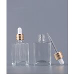 Glass Serum Bottles Manufacturer - Luxury Refillable Clear Square with Dropper Cap for Skincare Oil