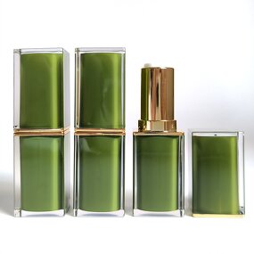 Acrylic Plastic Lipstick Tube Manufacturer - Luxury 3.5g Green with Square Magnetic Design