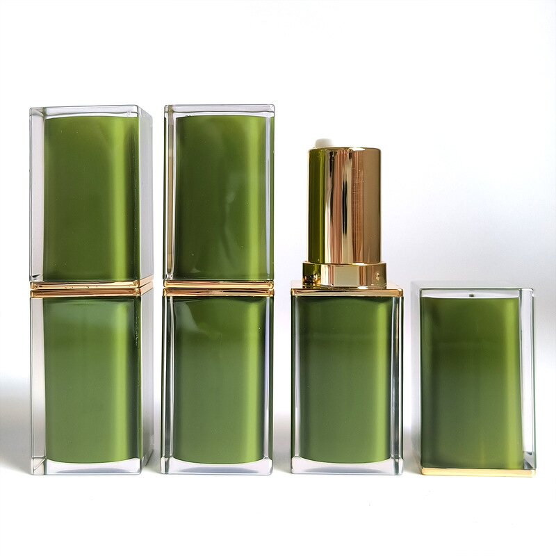 Acrylic Plastic Lipstick Tube Manufacturer - Luxury 3.5g Green with Square Magnetic Design