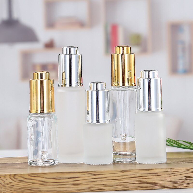 Glass Dropper Bottle Manufacturer - 15ml 20ml 30ml 50ml Clear Frosted with Press Pump Button Pipette