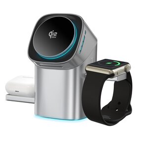 3 in 1 Charging Station Manufacturer - Rotating Wireless Qi22 25W Certified for iPhone 17 Apple Watch AirPods